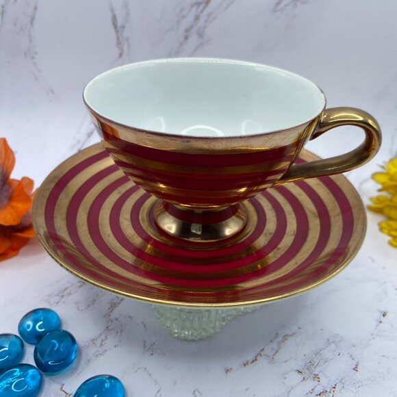 Shafford tea cup & saucer lusterware, red and gold, hand painted teacup, Japan - Picture 6 of 10
